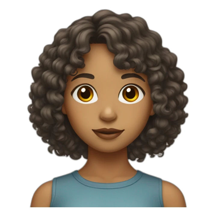 mixed girl with shoulder length curly hair with bangs sticker