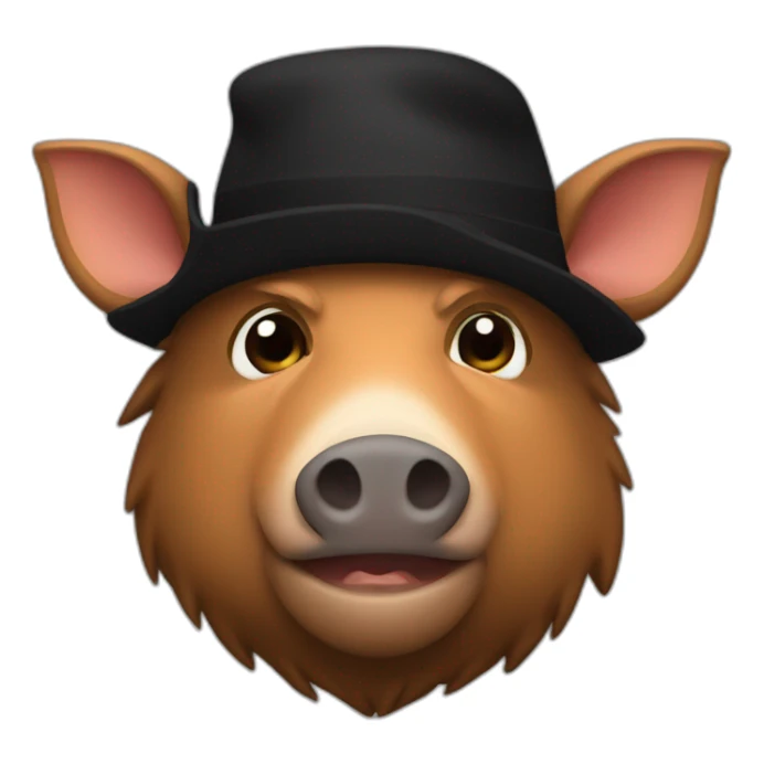 fullface brown boar tired of life with a black winter hat sticker