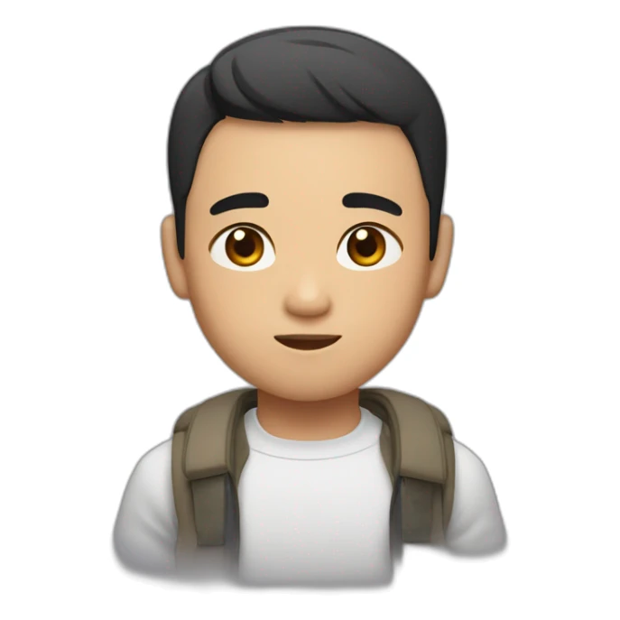 An Asian boy with a strong build, a bit dark complexion, a square face, strong masseter muscles, and a short haircut sticker