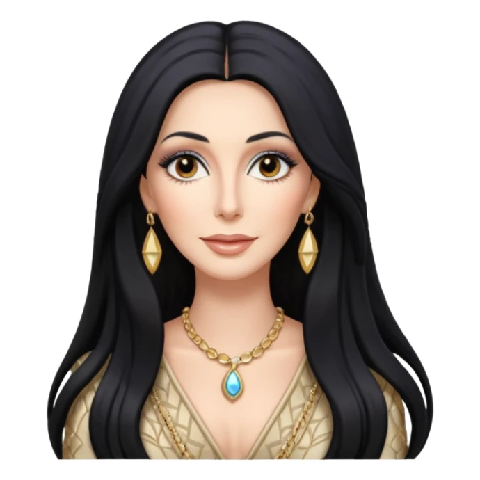 Cher with long black hair sticker