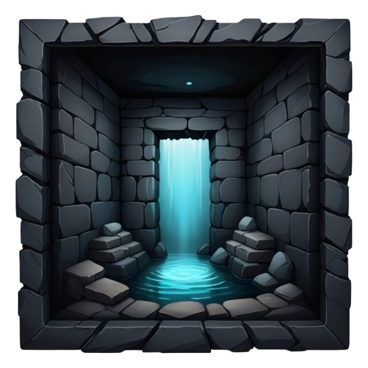 A dark, eerie, and endless well, its depths disappearing into an inky black void, with faint, glowing edges hinting at an unfathomable depth. The surrounding stone walls are worn and ancient, adding to the mysterious and ominous atmosphere sticker