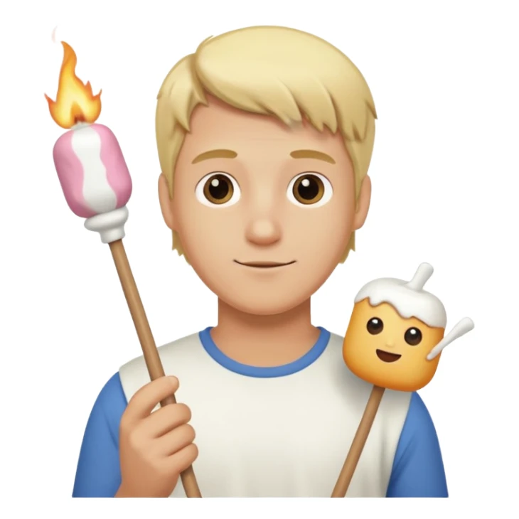 bşonde male holding marshmallow stick sticker