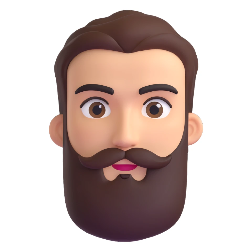 3d male character with moderate beard and unibrow sticker