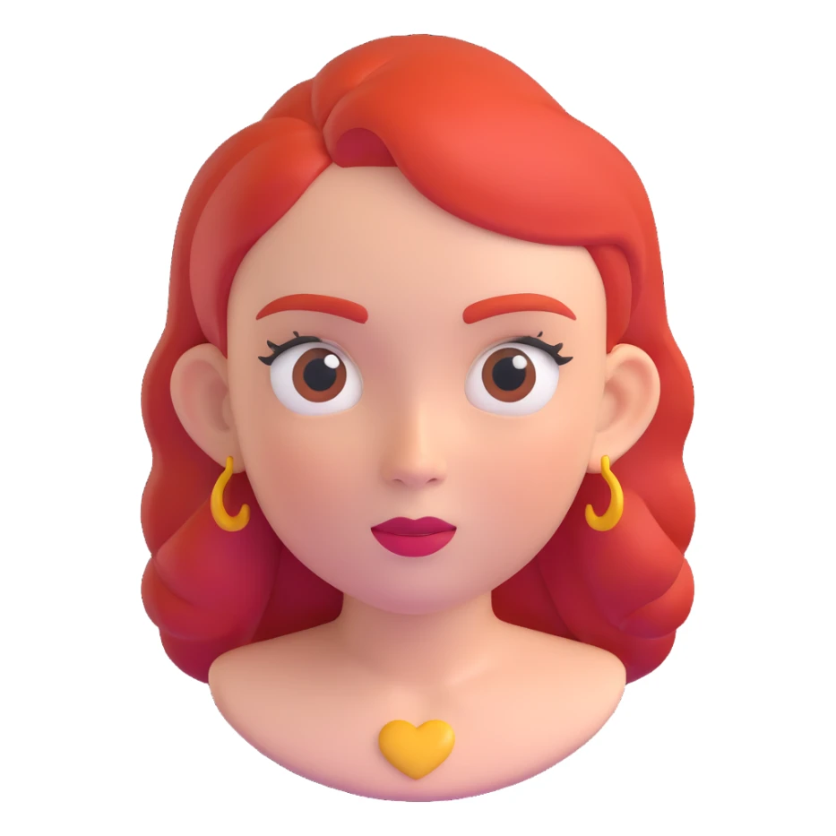 girl with red hair and four eyebrows, 3d emoji style sticker