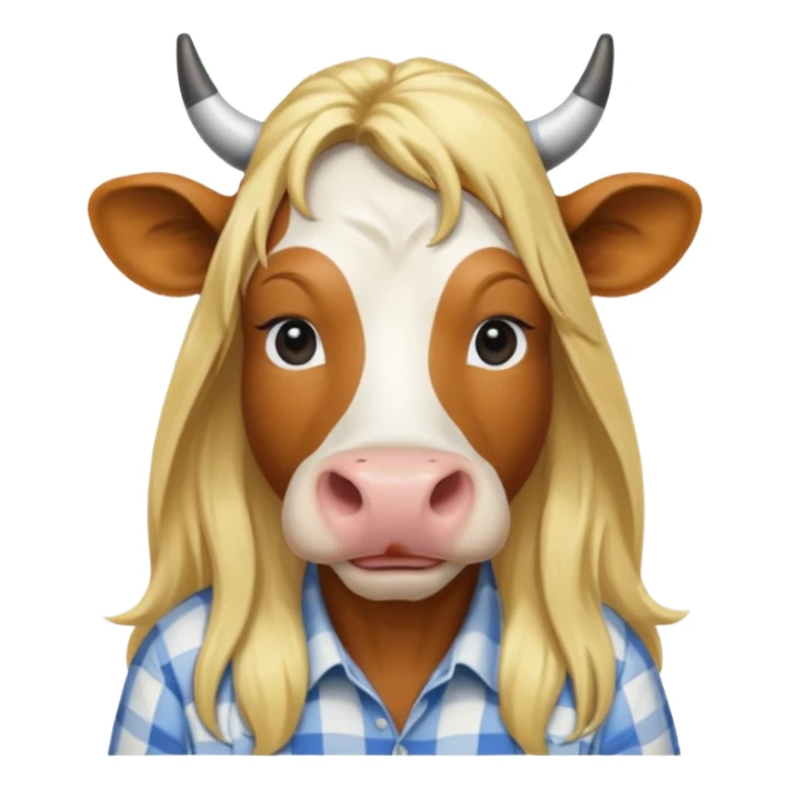 cow with long blonde hair and shirt sticker