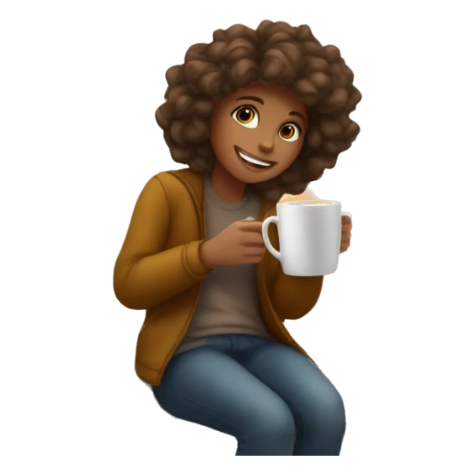 A girl sitting on a window with a cup of coffee in autumn  sticker