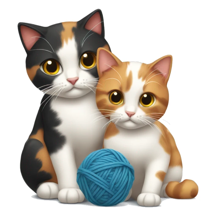 Two calico cats playing with ball of wool sticker