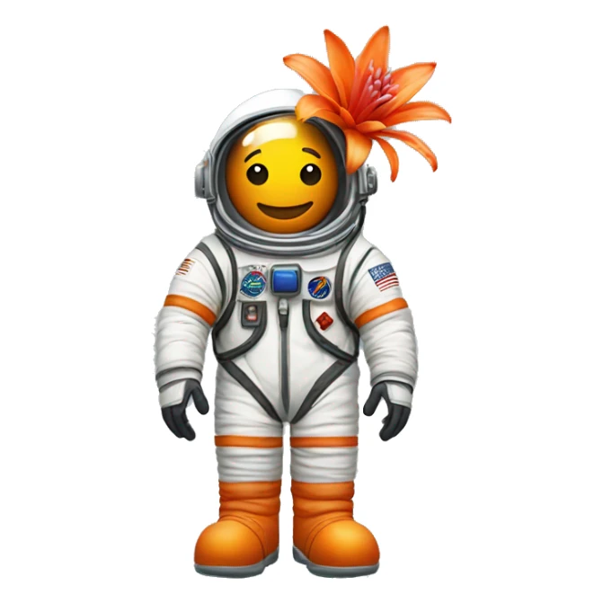 orange bromelia flower in an astronaut suit sticker