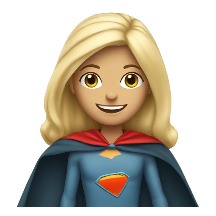 Team lead blonde girl smiling with super hero cape sticker