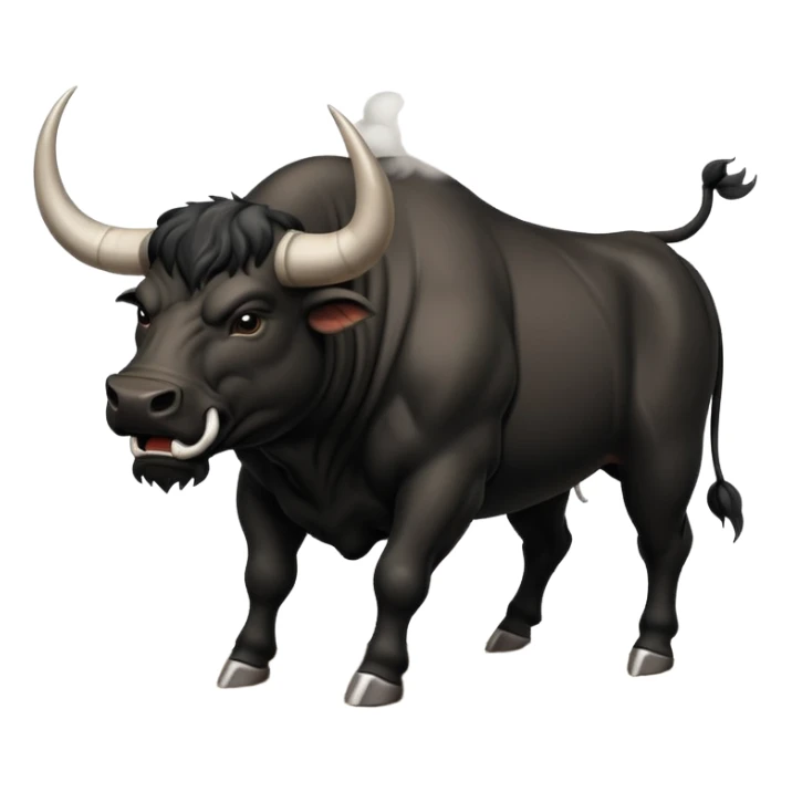 angry black bull pawing the ground with dust clouds sticker