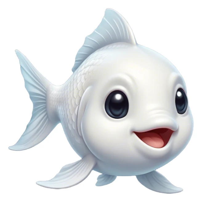 Cinematic Comical White Goldfish Portrait Emoji, Head tilted dramatically with an exaggeratedly amused expression, featuring a striking, glossy pure white body with elegantly fluttering fins, wide, expressive pale eyes filled with playful disbelief, Simplified yet hilariously expressive features, highly detailed, glowing with a slightly sassy glow, high shine, dramatic yet playful, stylized with an air of cheeky mischief, bright and endearing, soft glowing outline, capturing the essence of a spirited and over-the-top goldfish, so meme-worthy it feels like it could side-eye its way into internet fame instantly! sticker