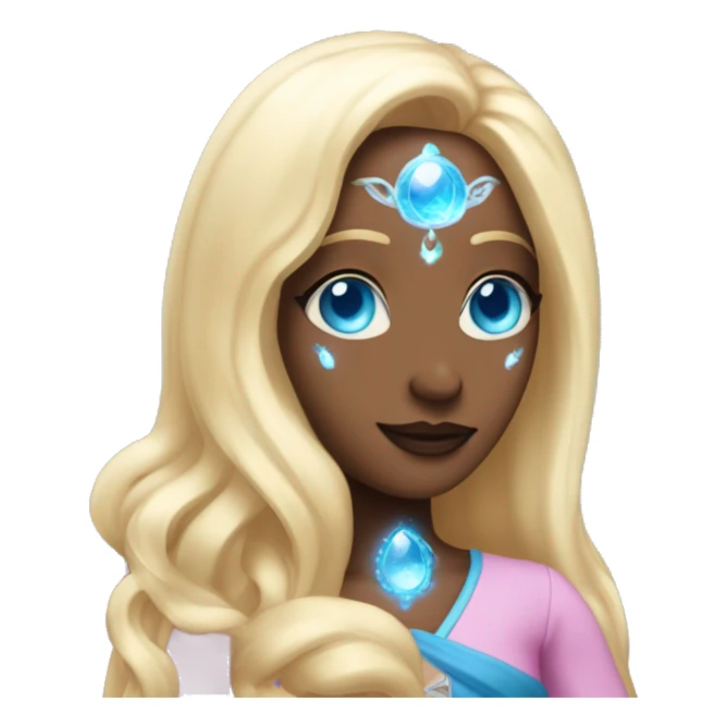 magical diva with thin pink andromedan face long blonde hair and blue eyes glowing third eye sticker