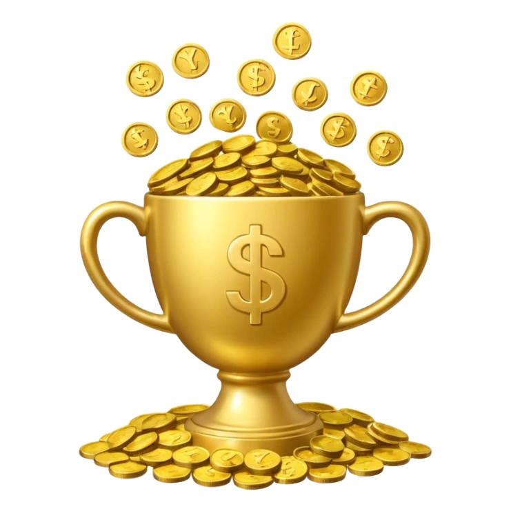 a winnig cup with money symbol sticker