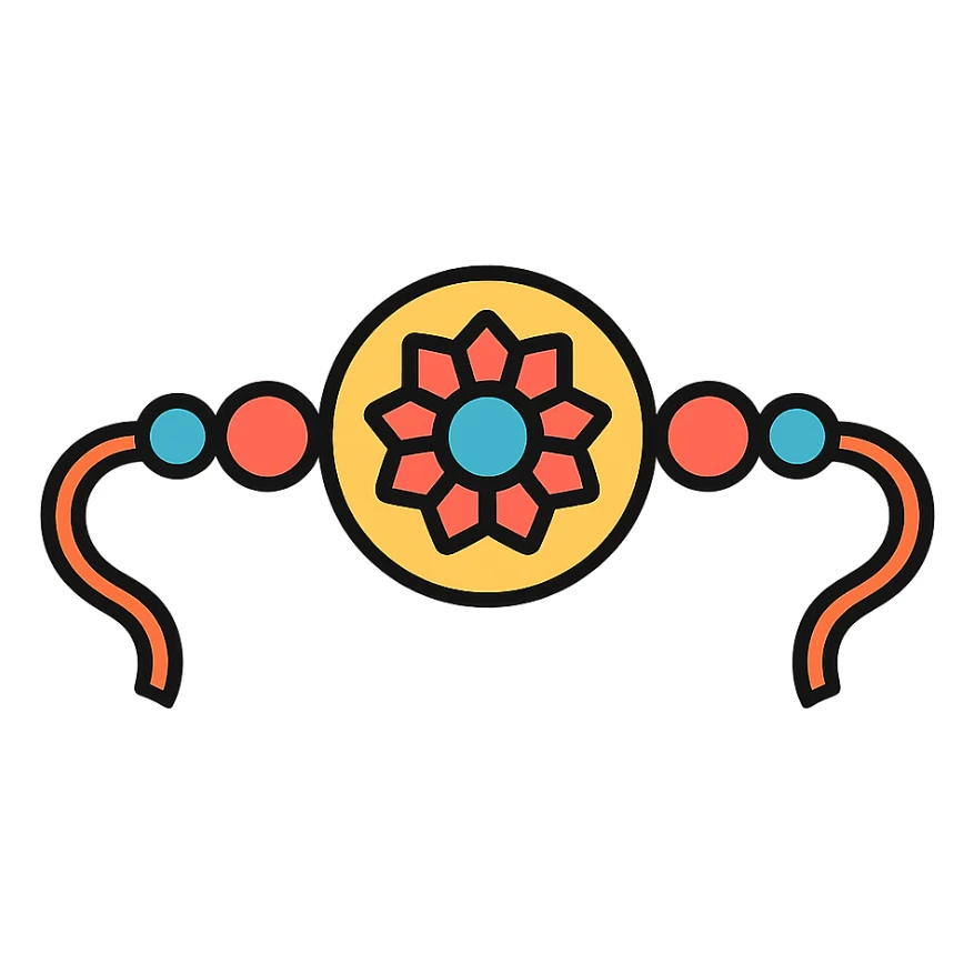 rakhi, simple thread with beads, minimal style, bright colors, isolated on white background sticker