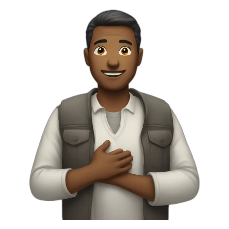 greeting man with put his one hand on his chest sticker