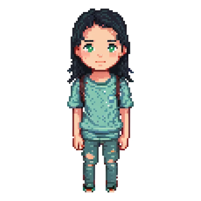 teenager with black hair and visible acne sticker