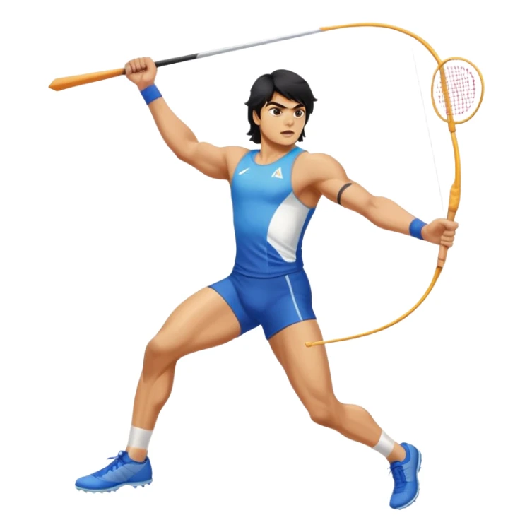 Neeraj Chopra throwing javelin in action, athletic pose sticker