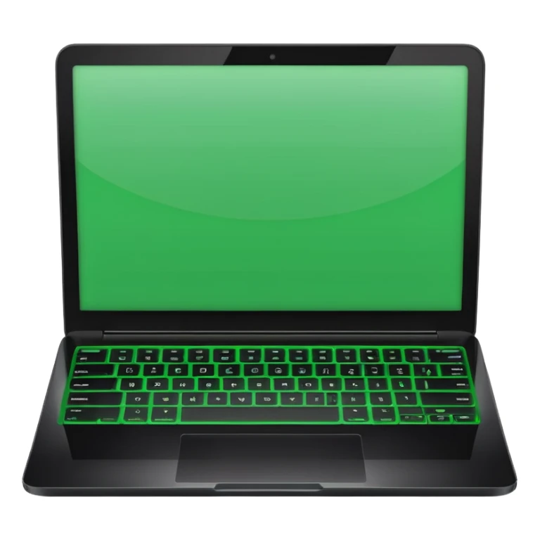 A emoji-style illustration of a laptop front facing with its screen showing green screen. sticker