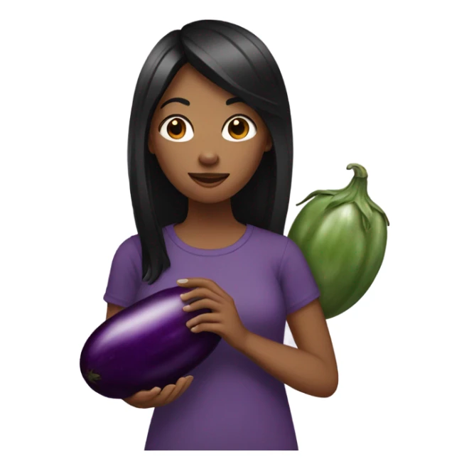 girl with black hair holding a eggplant  sticker