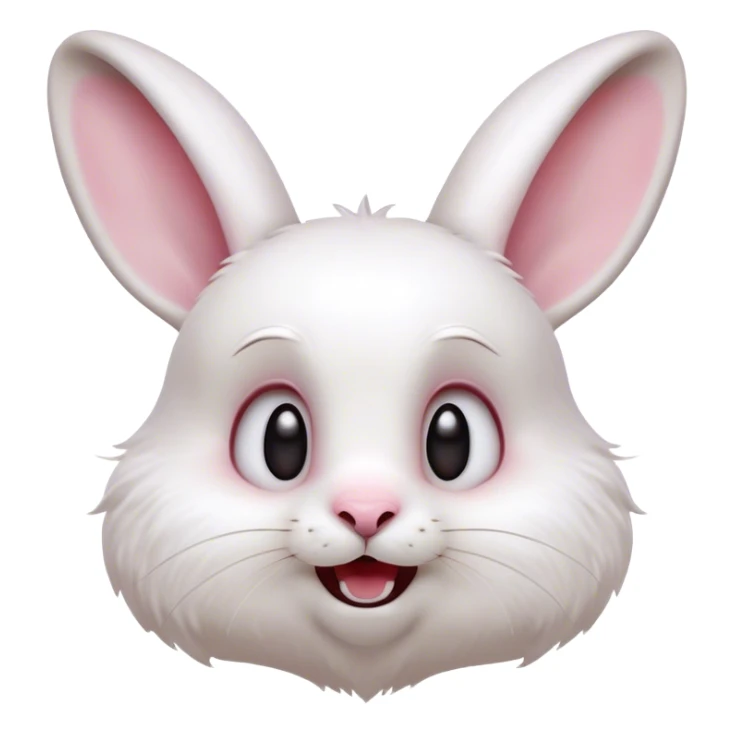 Cinematic Comical White Rabbit Portrait Emoji, Head tilted dramatically with an exaggeratedly amused expression, featuring a pristine white fur with perky, expressive ears and wide, playful dark eyes filled with disbelief, Simplified yet hilariously expressive features, highly detailed, glowing with a slightly sassy glow, high shine, dramatic yet playful, stylized with an air of cheeky mischief, bright and endearing, soft glowing outline, capturing the essence of a spirited and over-the-top bunny, so meme-worthy it feels like it could side-eye its way into internet fame instantly! sticker