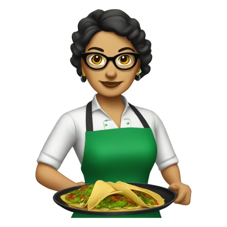 mexican lady green apron  with glasses cooking tacos sticker
