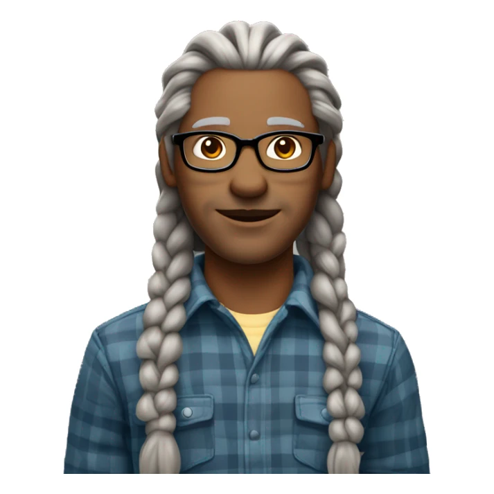 Gray warewolf mid 50s light skin man with long gray braids with glasses and plaid shirt sticker