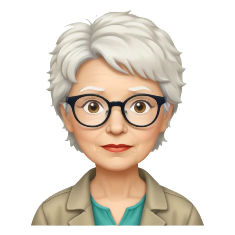 older White woman anthropologist with short white messy hair with glasses sticker