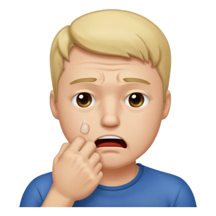 Crying man with his fist holding to his mouth sticker