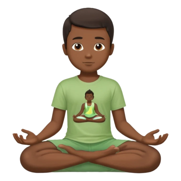 Menino de cabelo escuro, camiseta e bermuda verde claro sentado em pose de Buda sticker