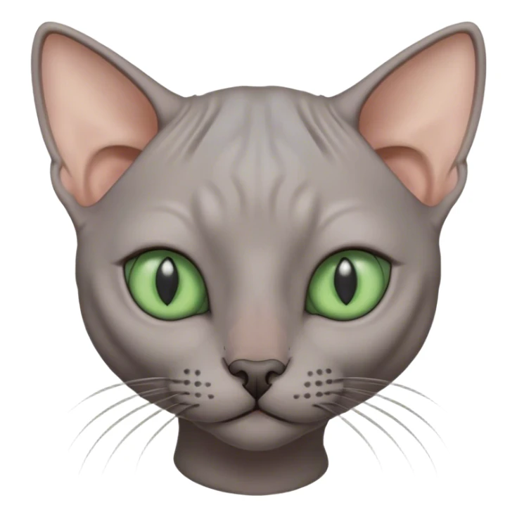 Grey hairless cat with green eyes and curled ears sticker