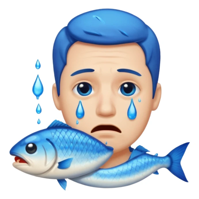Man crying eating fish. make tears blue color sticker