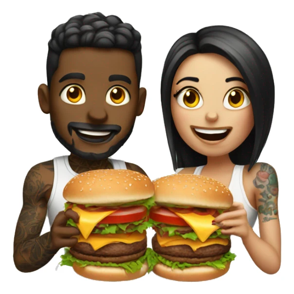 Beautiful tattooed couple eating burgers sticker