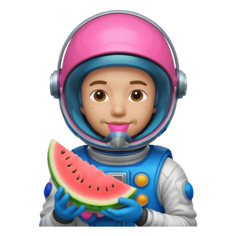Neon pink and blue spaceman eating melon sticker