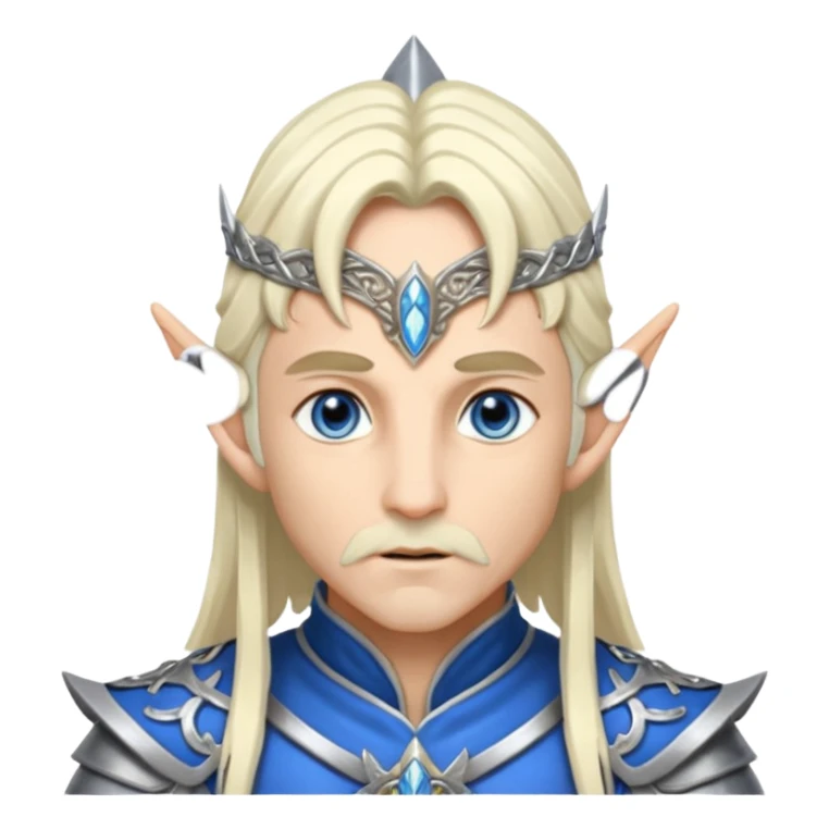 elf prince with pointy ears, white skin, silverblond shoulder-length hair, blue eyes, Chin beard, no crown or hat sticker