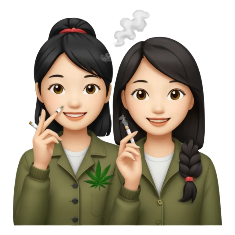 make me an image of two asian girls smoking a weed joint  sticker