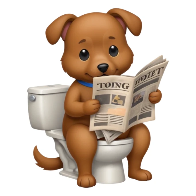 Dog sitting on toilet reading newspaper sticker