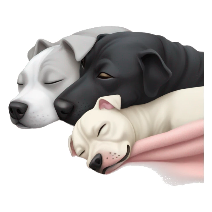 grey staffy and white bull terrier and black lab sleeping together cozy in blanket  sticker