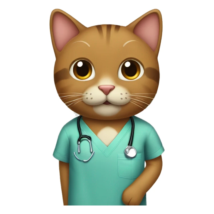 Brown cat in scrubs with heart eyes sticker