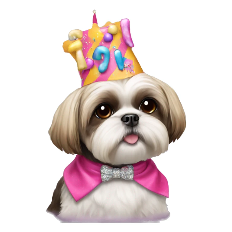 Shih Tzu dressed up in birthday gear sticker