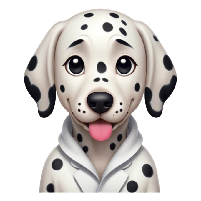 Cinematic Comical Dalmatian Portrait Emoji, Head tilted dramatically with an exaggeratedly shocked or offended expression, showcasing a striking white coat with bold black spots, wide, expressive dark eyes filled with exaggerated disbelief, Simplified yet hilariously expressive features, highly detailed, glowing with a slightly sassy glow, high shine, dramatic yet playful, stylized with an air of attitude, bright and endearing, soft glowing outline, capturing the essence of a sassy and over-the-top companion, so meme-worthy it feels like it could side-eye its way into internet fame instantly! sticker