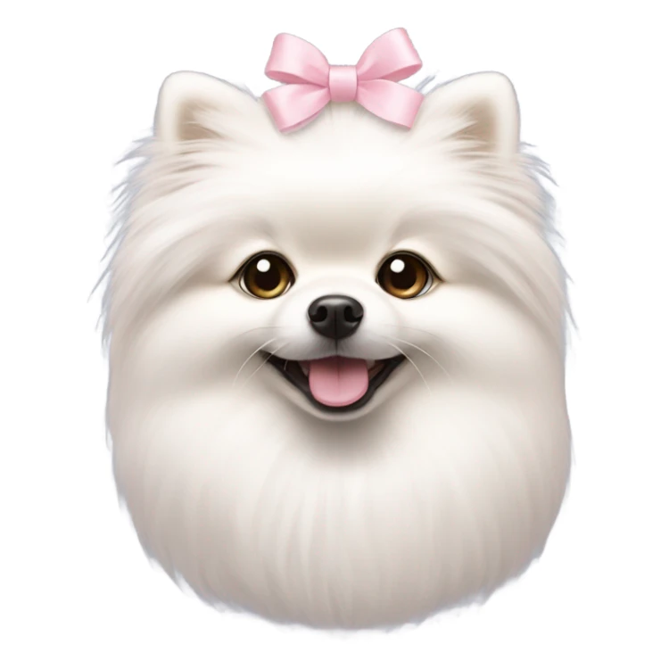 A white small Pomeranian with a cute little light pink bow on her hair sticker