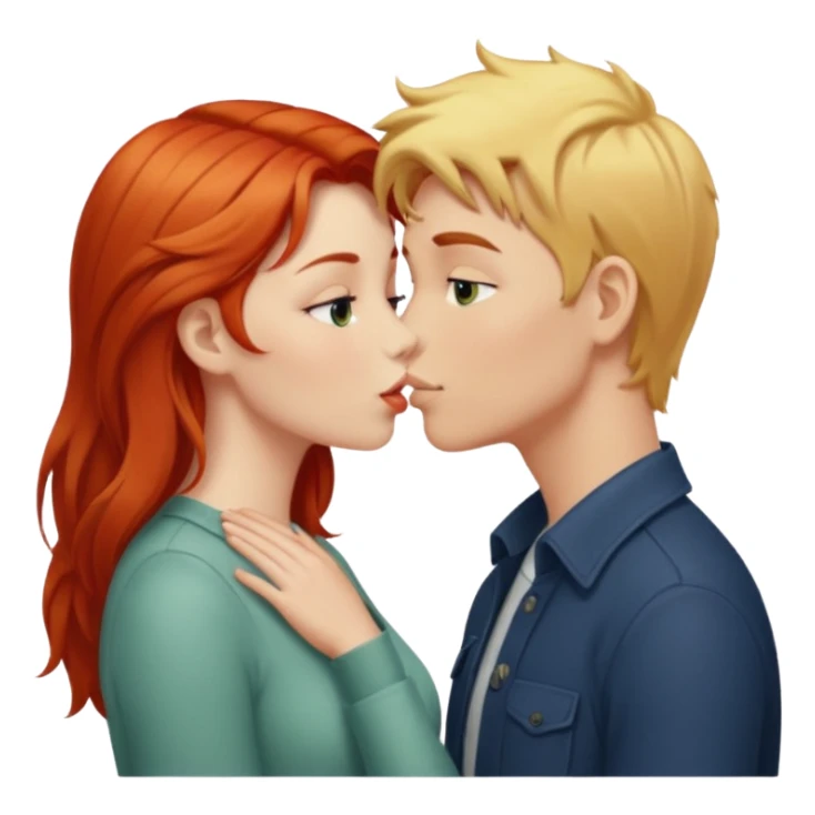 Red hair girl and blonde boy kissing sticker