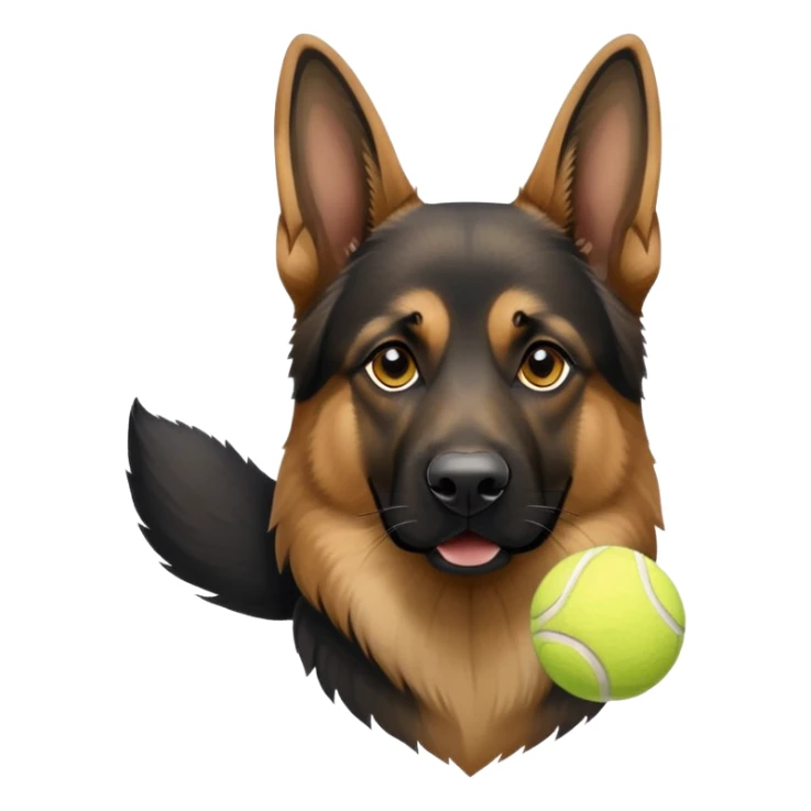 German Shepherd with a tennis ball sticker