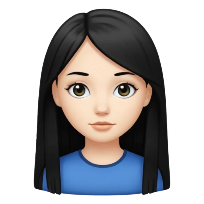 White girl, long black straight hair, round face, black eyes sticker