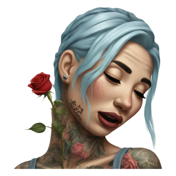 Hyper Realistic Beautiful tattooed woman crying holding a rose sticker