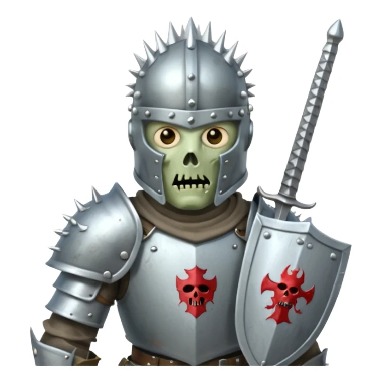 zombie Knight with silver spiky helmet holding sword and shield sticker
