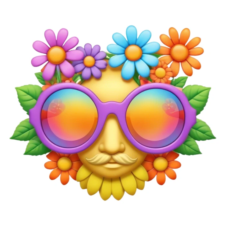 3D, psychedelic colored sunglasses with hippie style flower border sticker