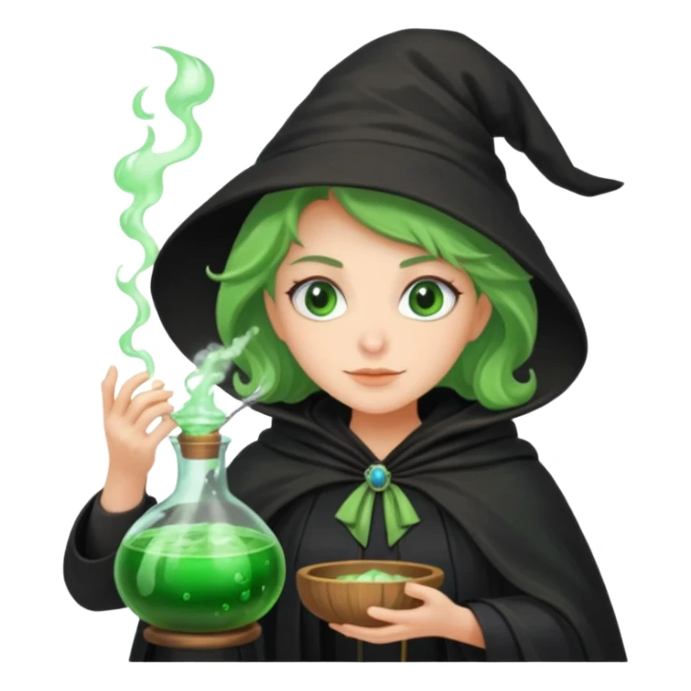 green witch cooking potion sticker