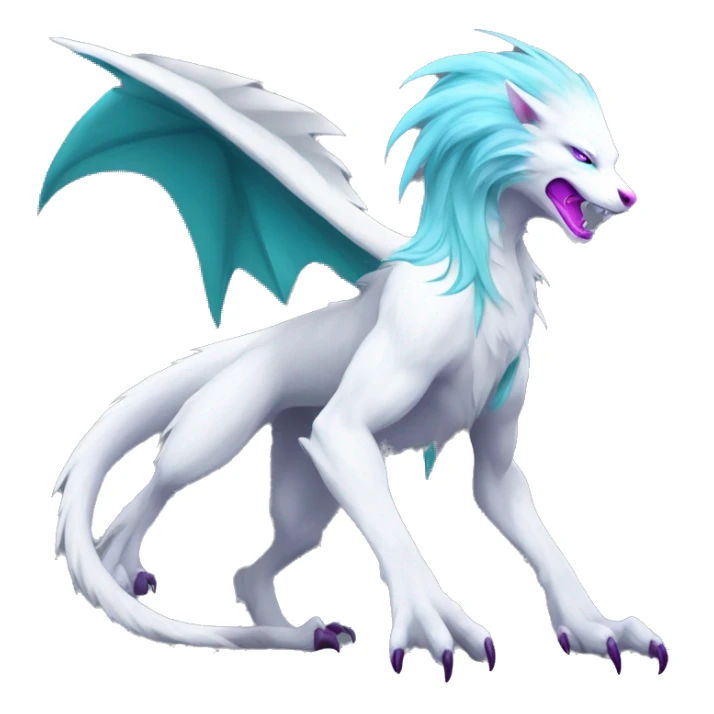 White badass elegant wild beautiful natural cute badass epic anthro modern albino sergal-vernid-creature with cyan mane and magenta eyes with cyan edgy stripes, full body, blue pretty hair,  sticker