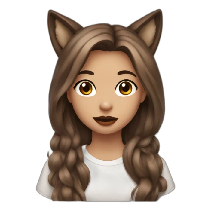  girl brown long hair lipstick wolf ears  sticker